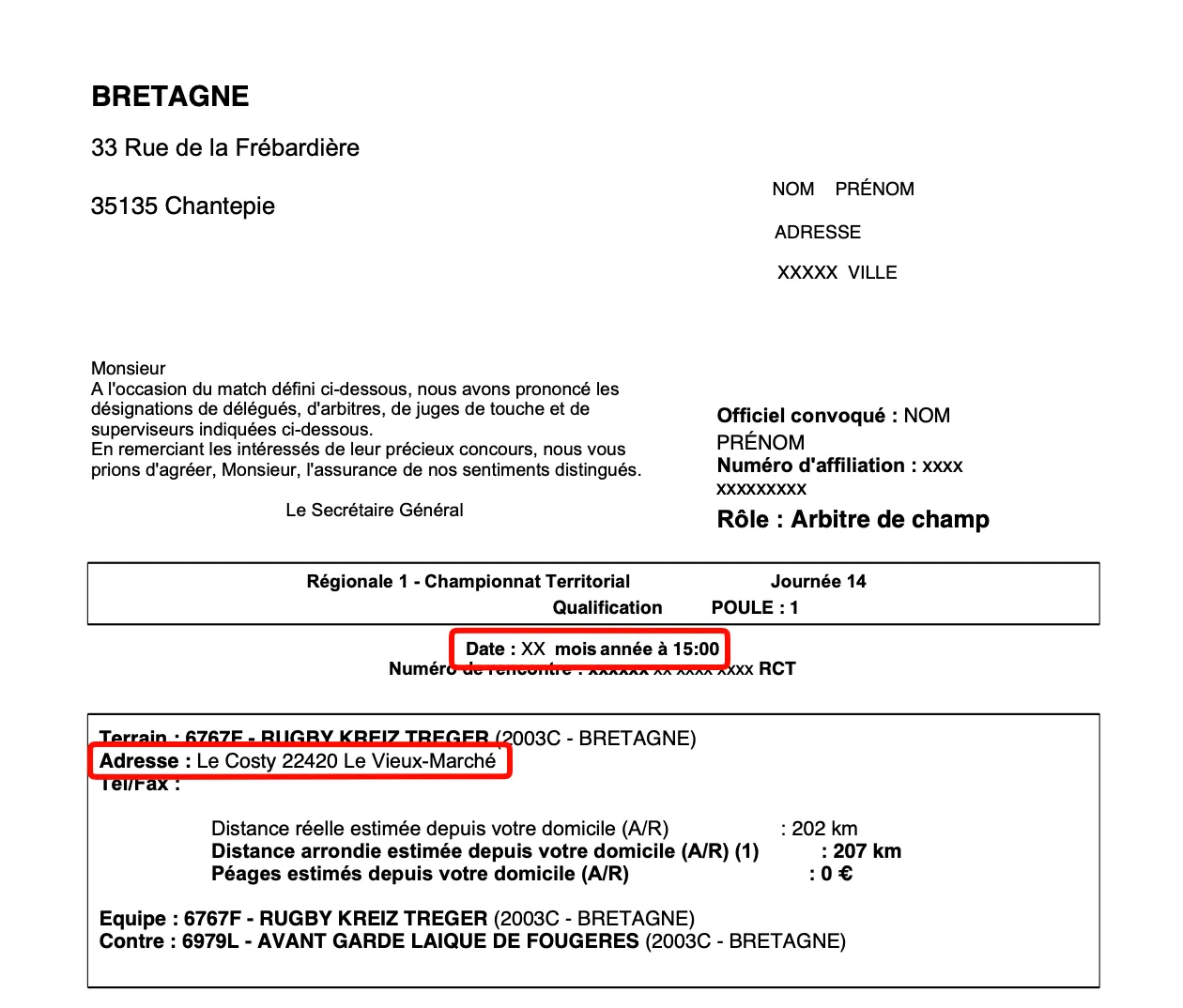 Informations pratiques figurant sur la convocation