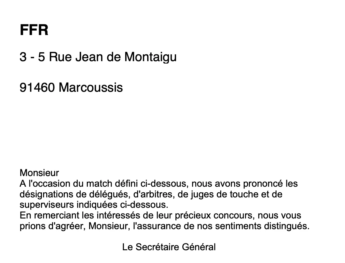 Convocation de la FFR