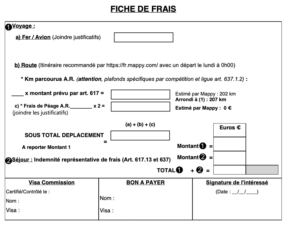 Cases à compléter sur la note de frais