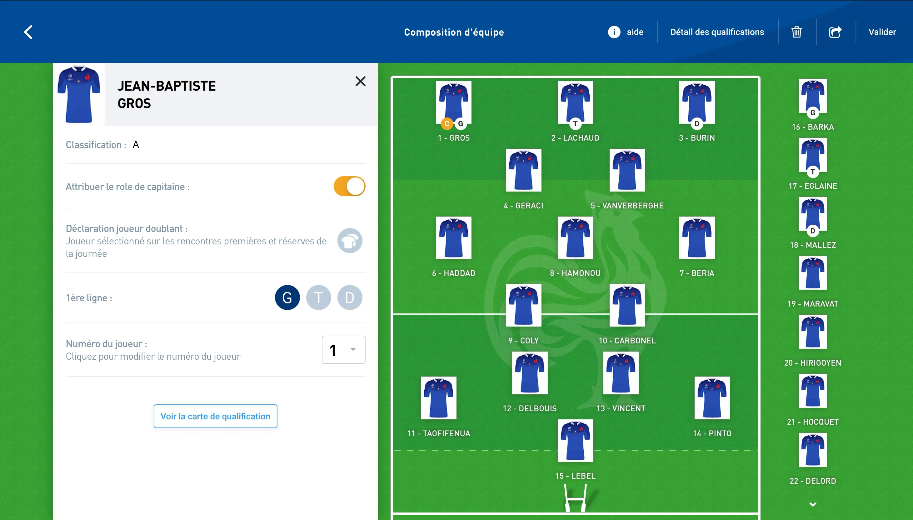 Exemple de fiche joueur renseignée