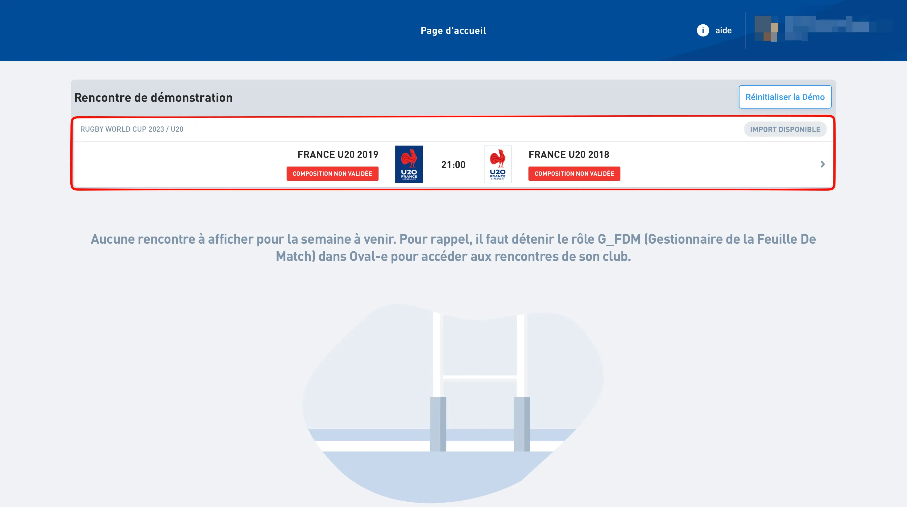 Sélection du match de démonstration