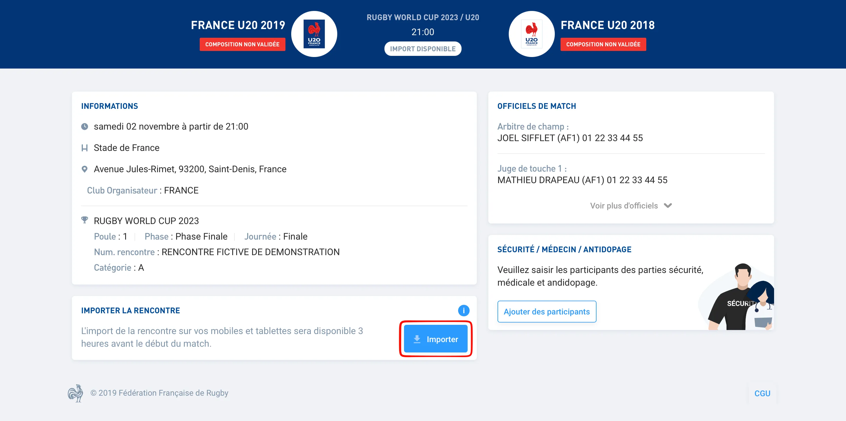 Importation de la rencontre