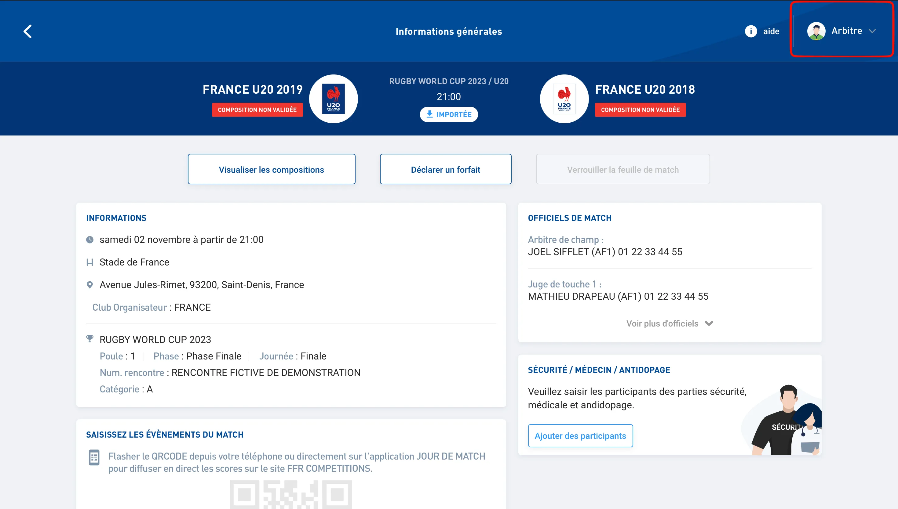 Accès aux modes de la feuille de match