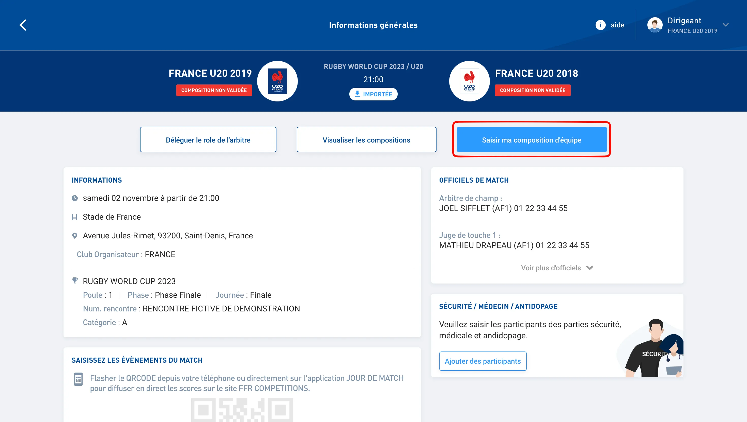 Sélection de l’équipe locale