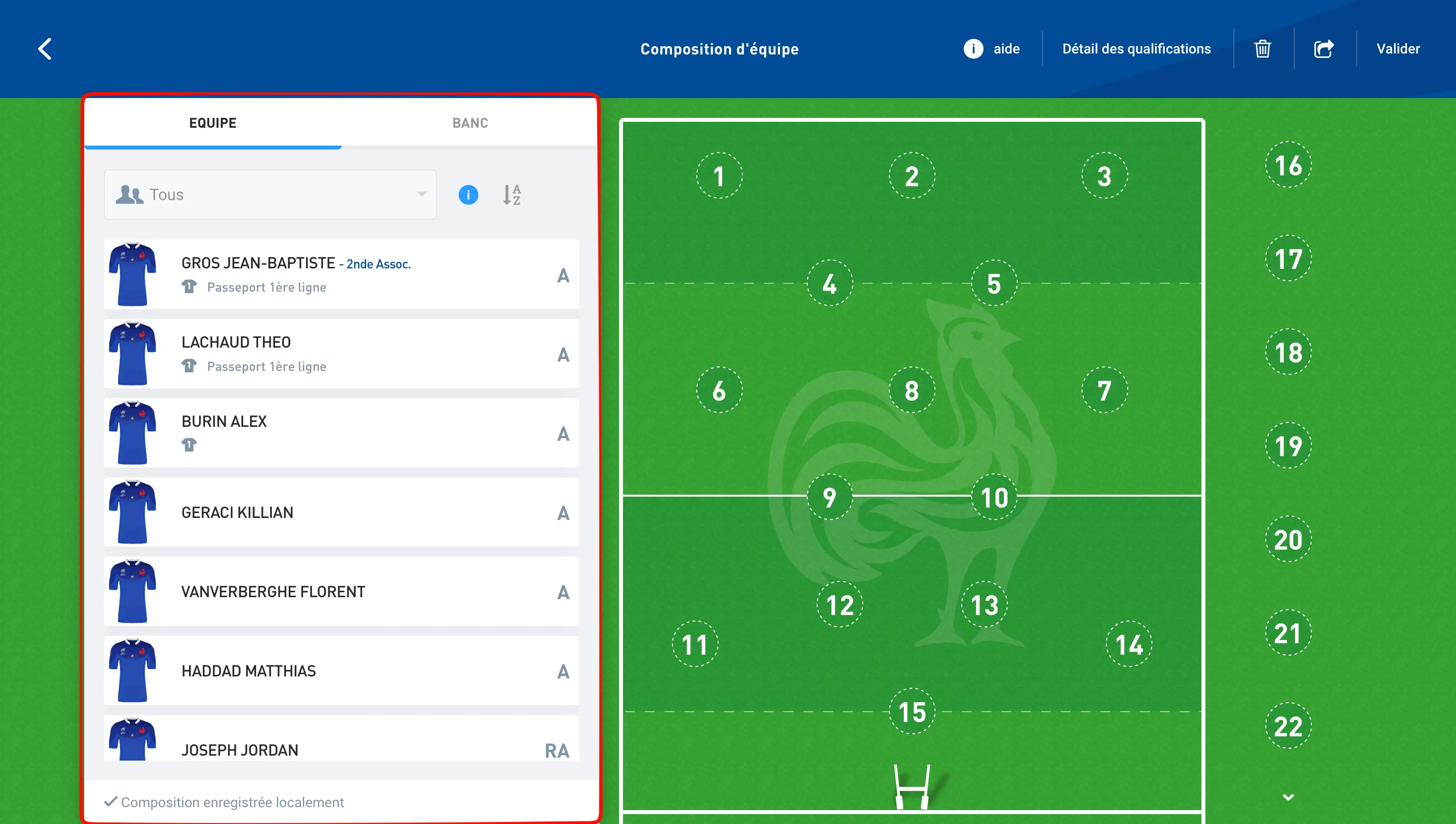 Accès à la composition de l’équipe