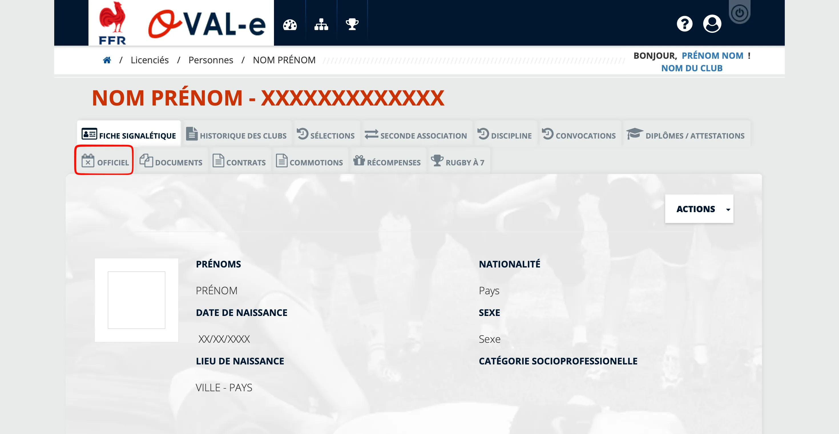 Onglet Officiel du profil