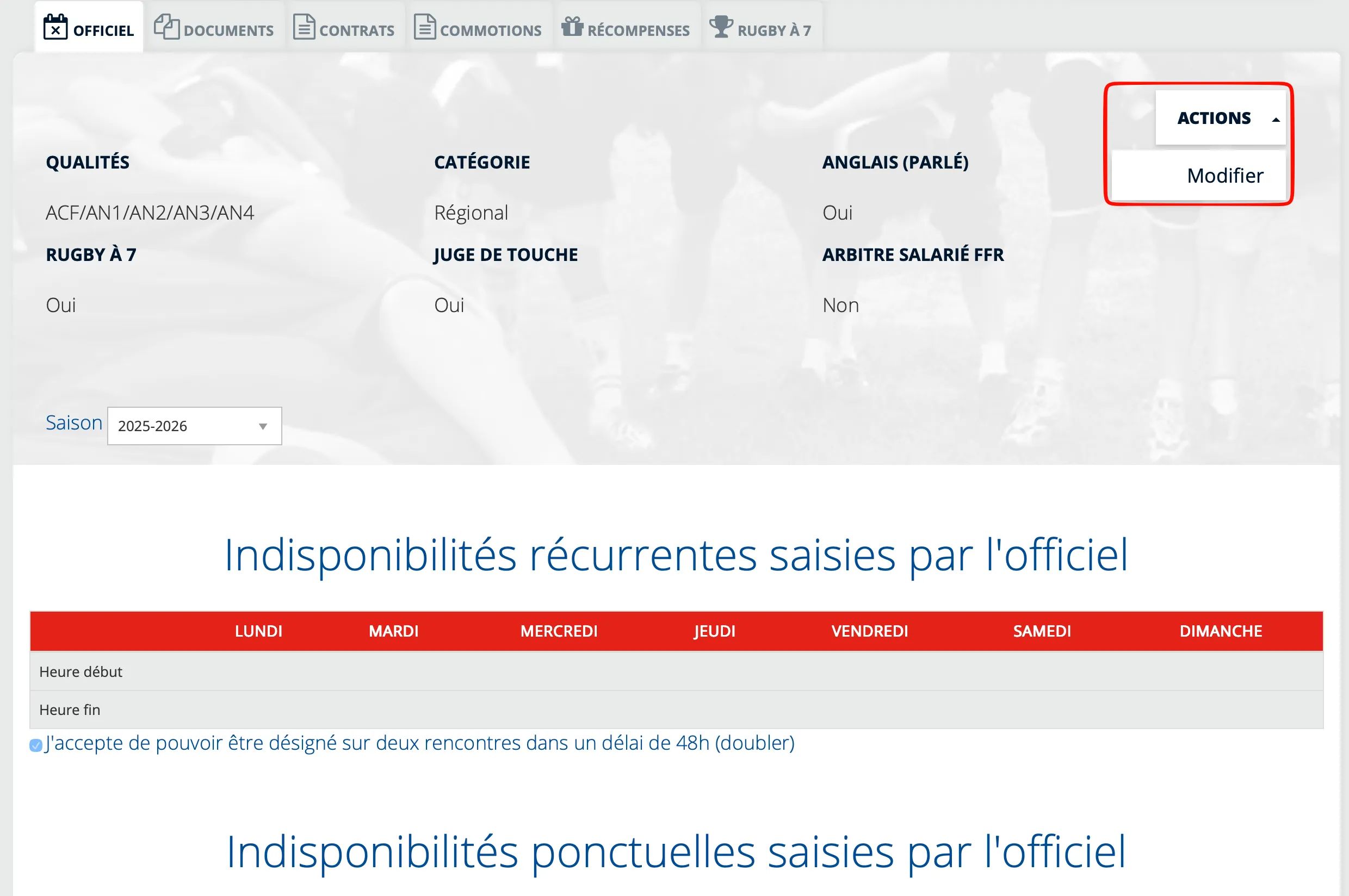 Modification du profil officiel
